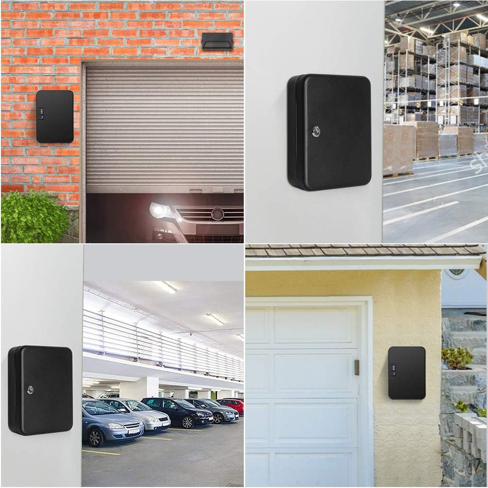 Wall Mount Key Storage Box with Code, Locking Key Cabinet Security, 48 Key Hooks