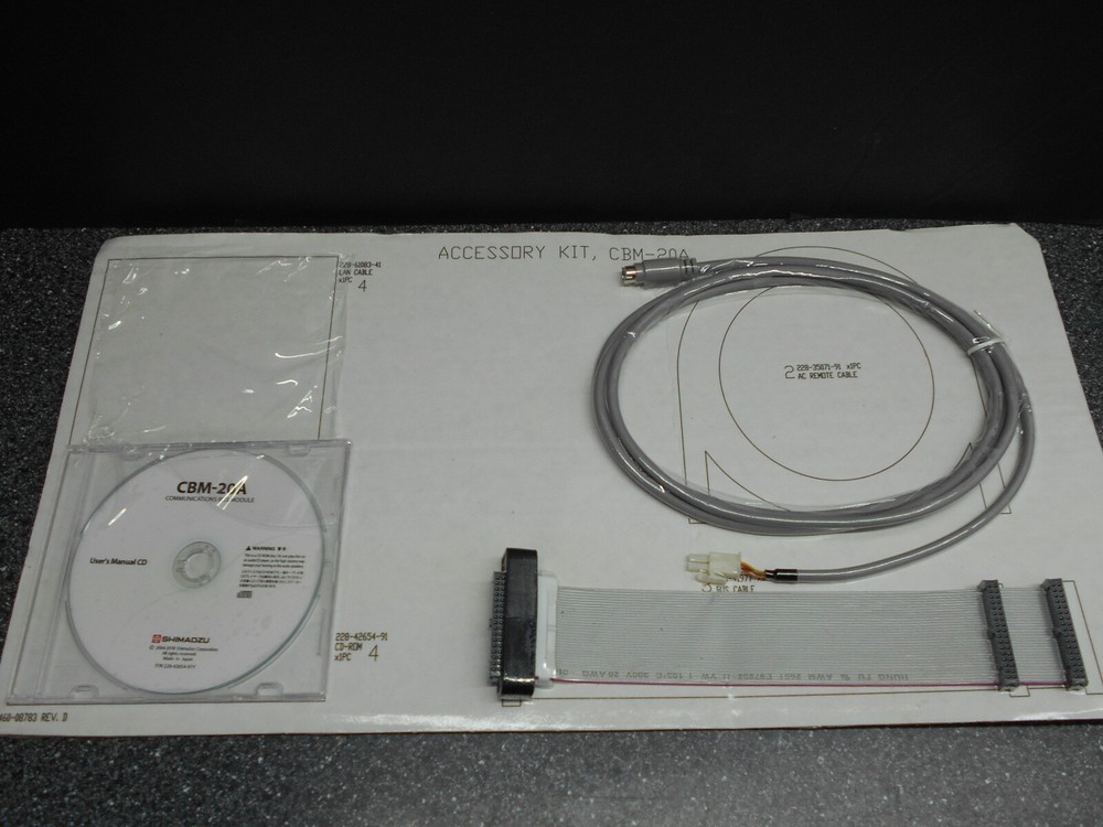 SHIMADZU CBM-20A ACCESSORY KIT W/ REMOTE CABLE BUS CABLE AND USERS MANUAL