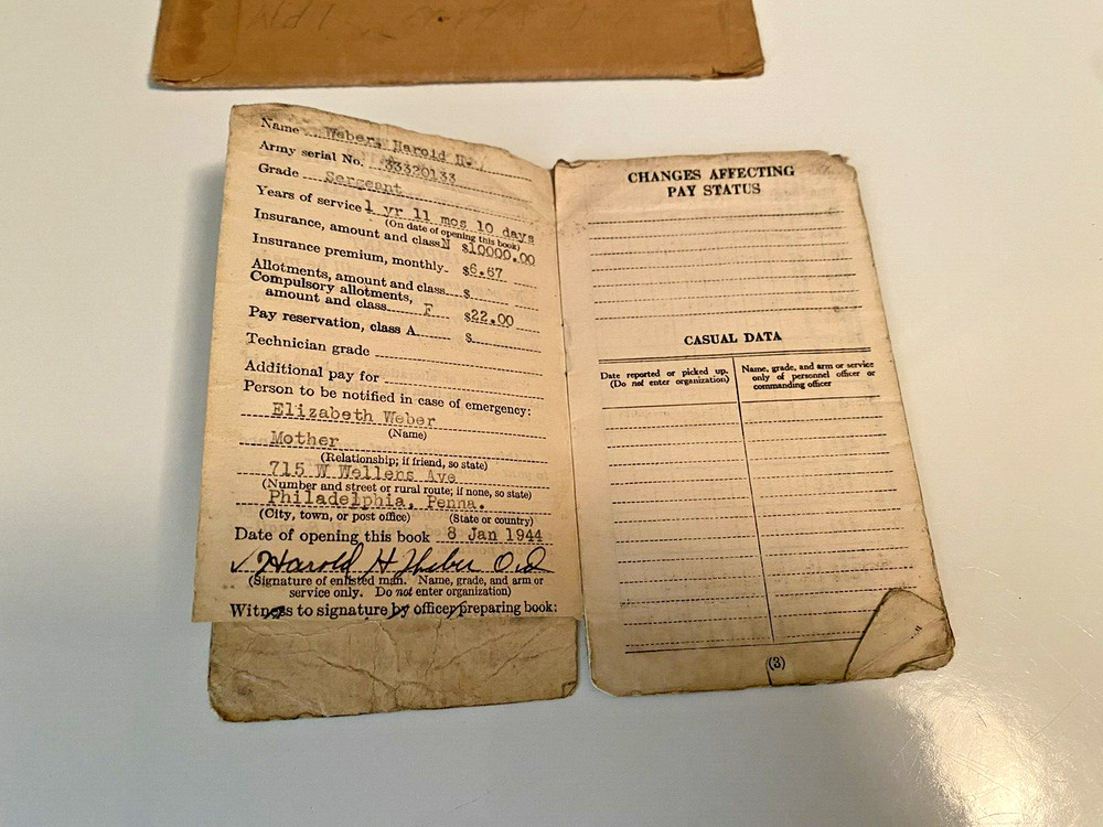 Vintage WW2 Soldier’s Individual Pay Record Book *RARE* with envelope
