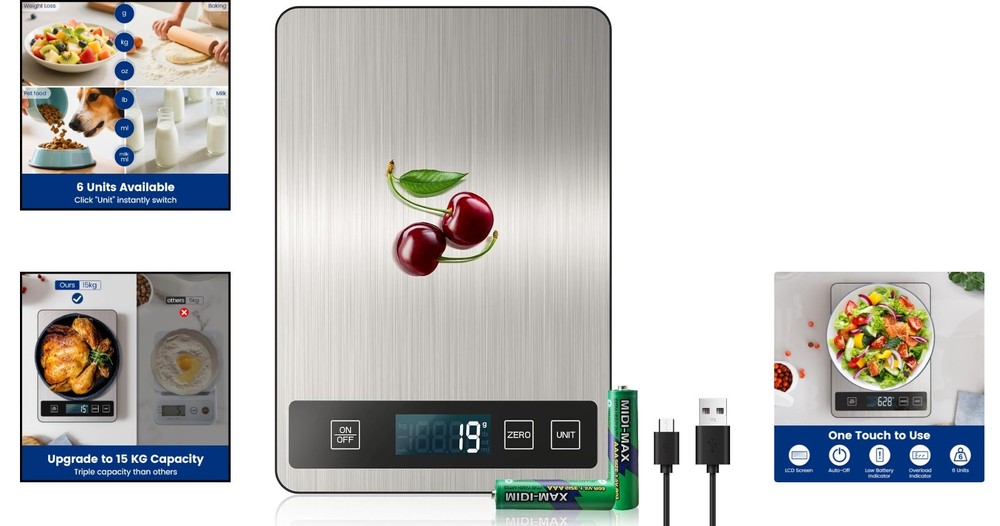33 lb USB Rechargeable Digital Kitchen Scale - Precision Baking & Cooking Tool