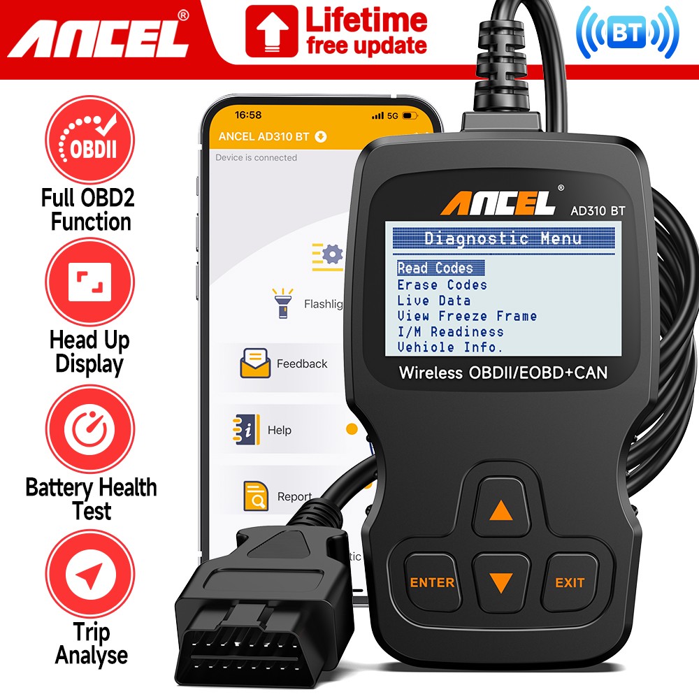 Bluetooth Code Reader Car Engine OBD2 Scanner Battery Test Diagnostic Scan Tool