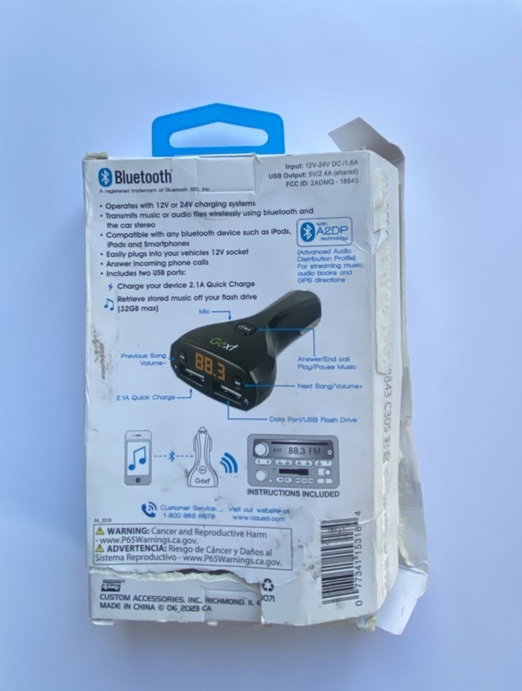 GOXT Direct Plug Bluetooth/FM Transmitter NEW