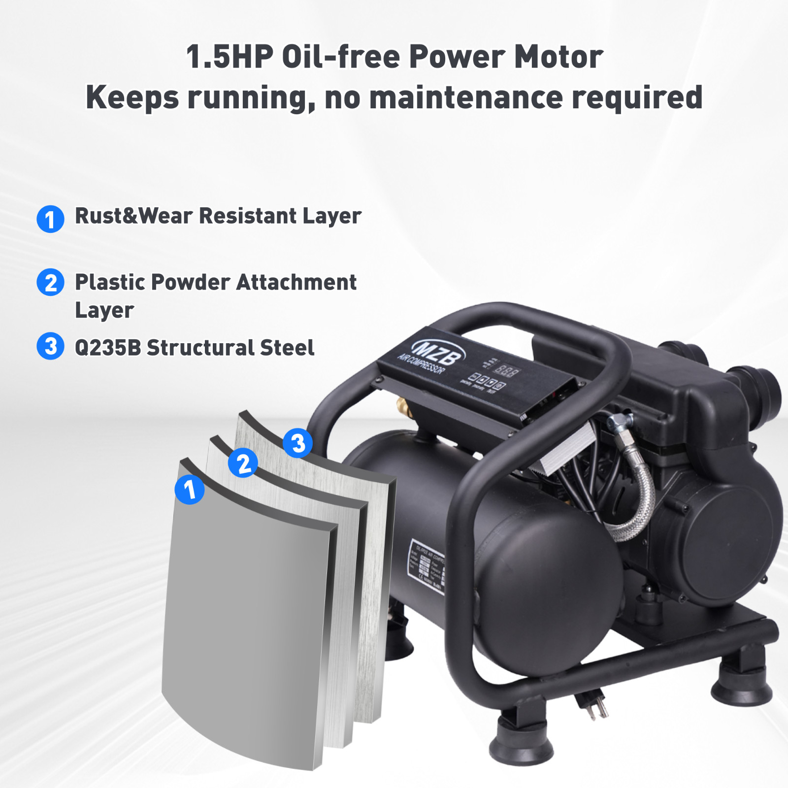 Ultra Quiet 1.1KW Air Compressor 110V 60HZ, 6L Tank 4-9 Bar Quick Pressurization