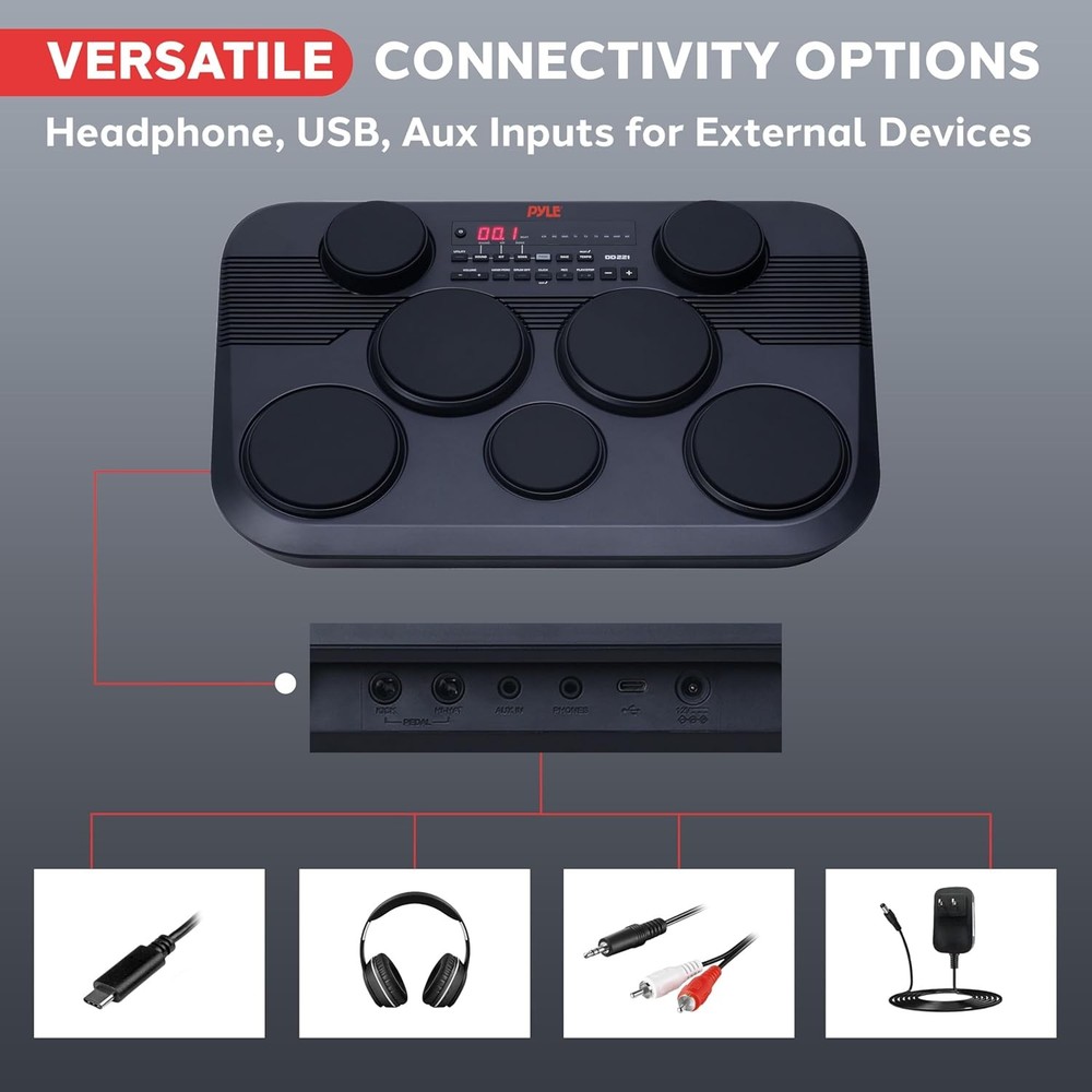 Pyle Electronic Tabletop Digital Drum Set Black (Open Box)