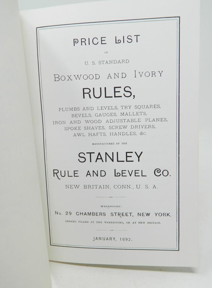 STANLEY 1892 Price list Reprint