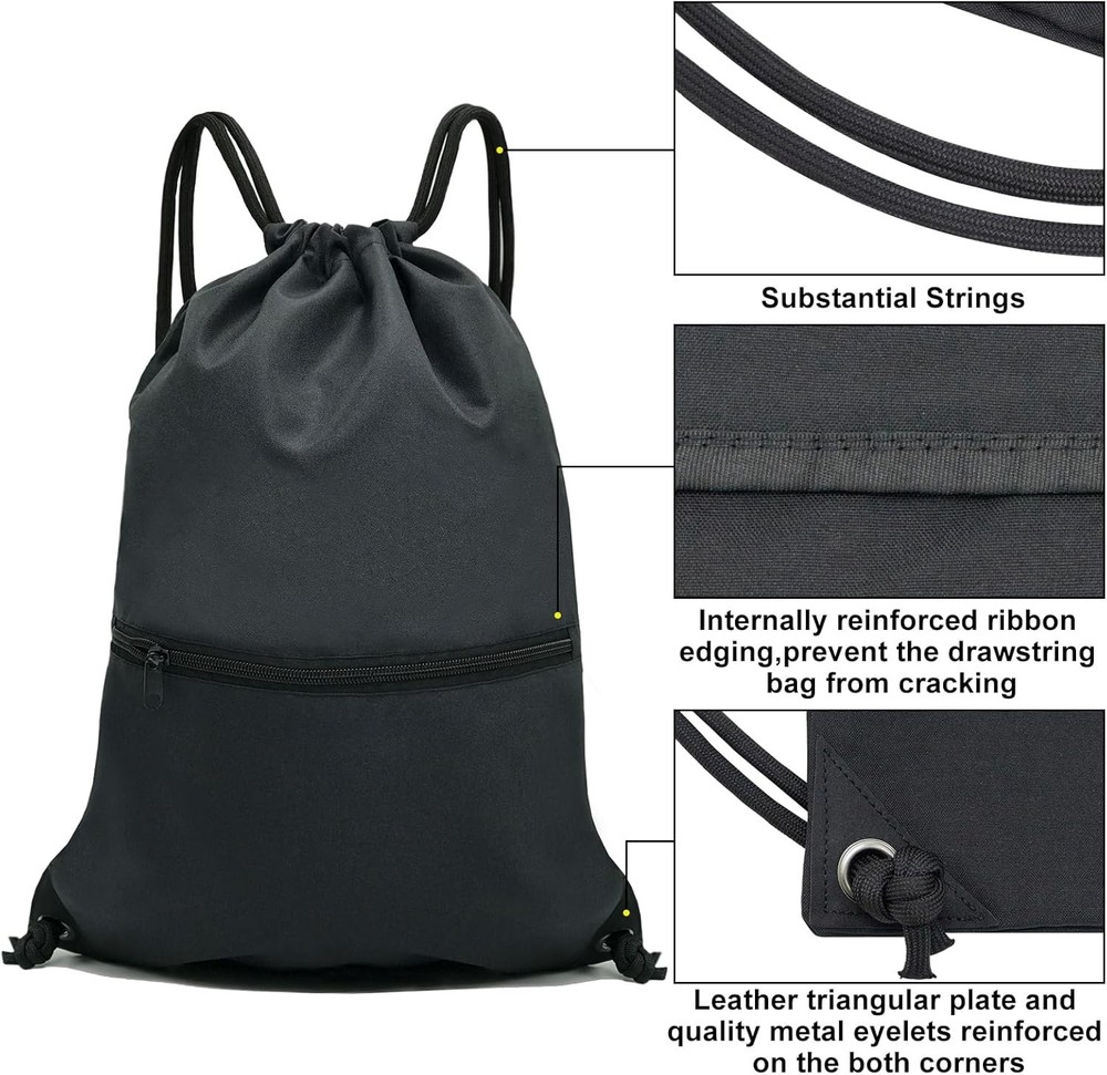 HOLYLUCK Drawstring Backpack Bag Sport Gym Sackpack Ablack