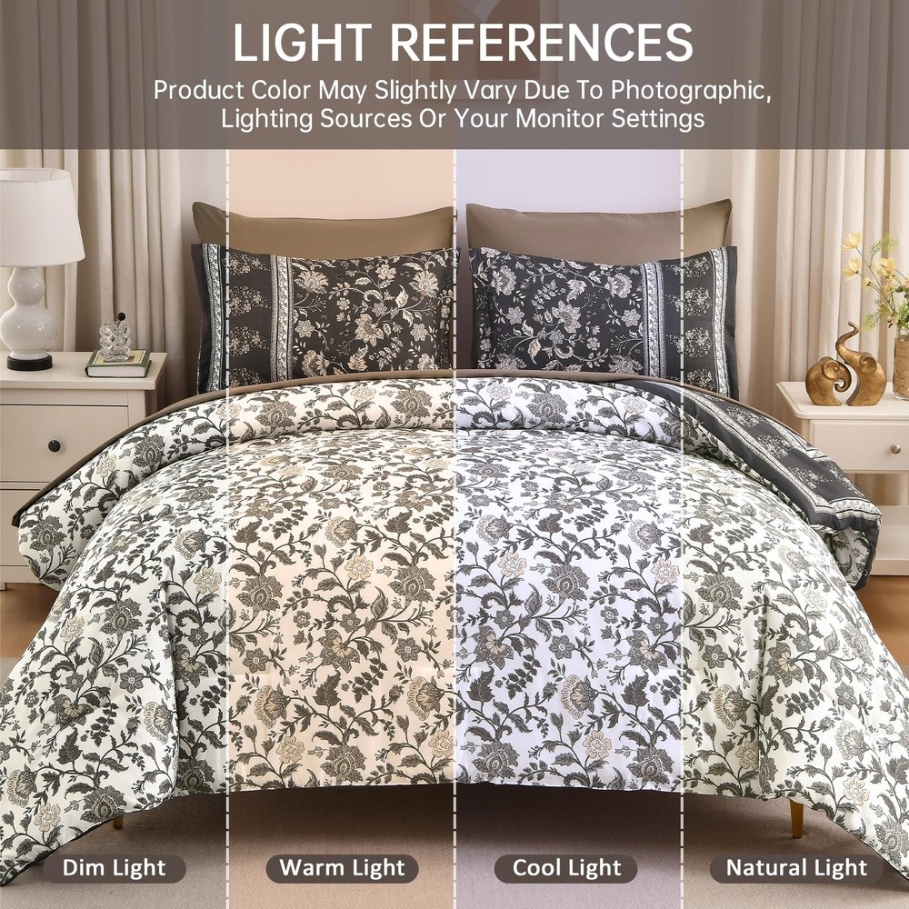 Dinjoy Comforter Set King Size Boho, Reversible Brown Gray King,