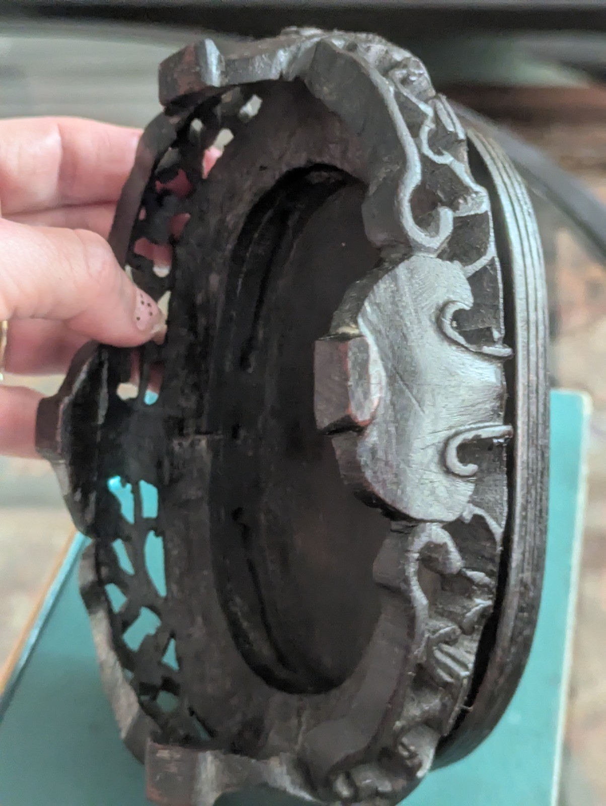 Vintage Chinese Carved Openwork Wood Display Stand Vase Base