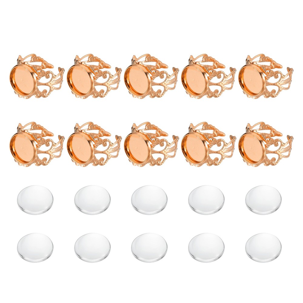 10Pcs Ring Base Blank, 12mm Ring Blank Base with 10Pcs Cabochon(Light Bronze)