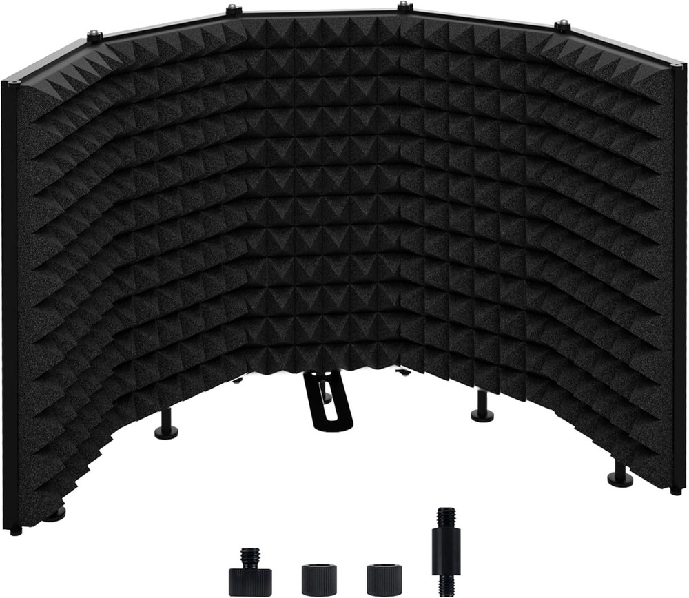 5-Panel Foldable Microphone Isolation Shield – Portable Soundproof Vocal Boot...