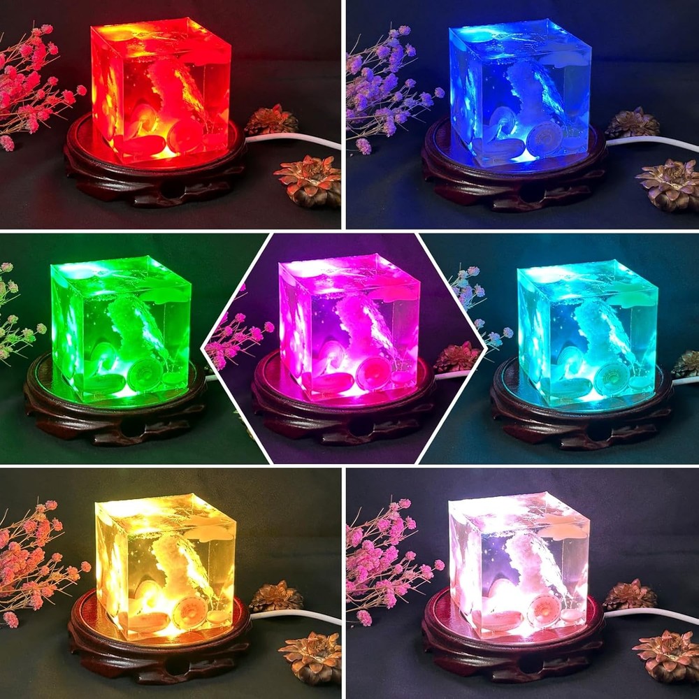 Wooden LED Display Base Root Carving Light Base,Multicolor Changing Brown