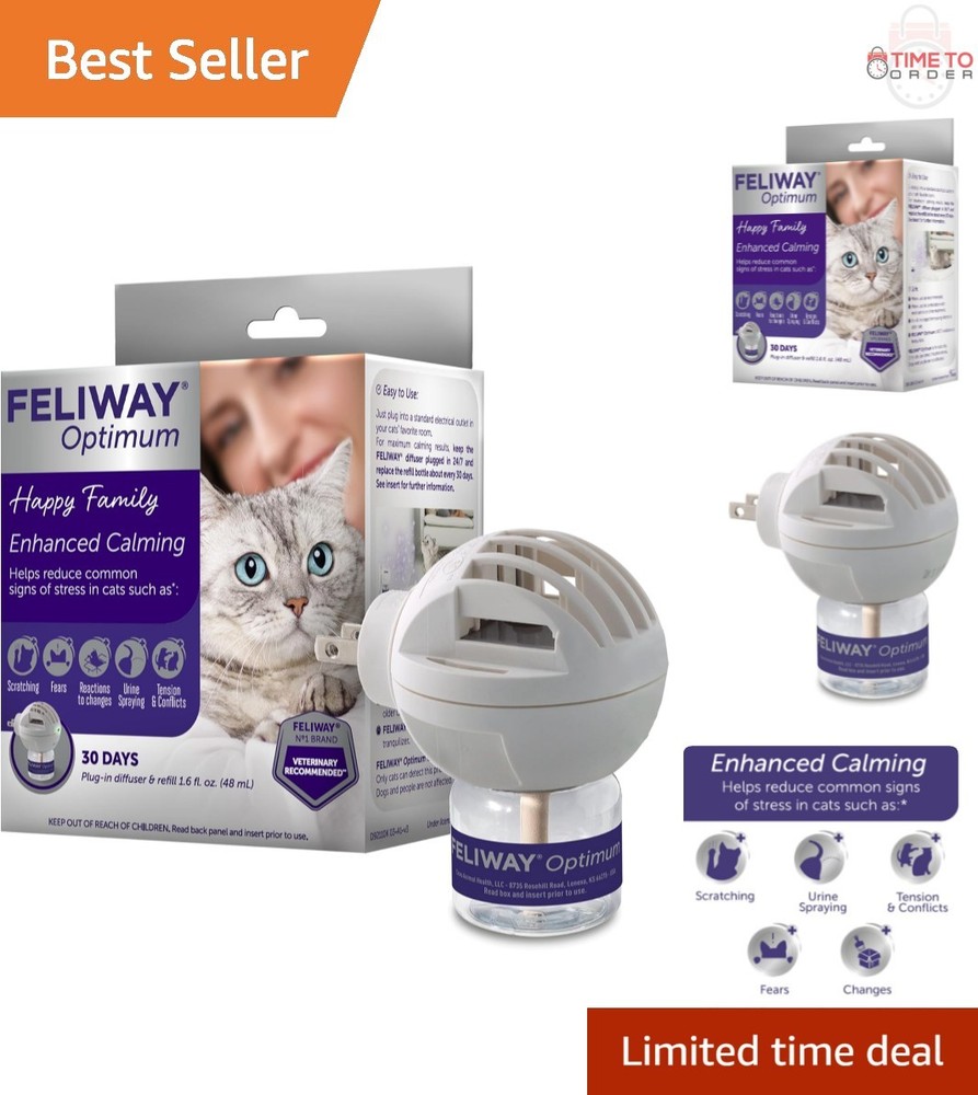 Optimum 30 Day Cat Calming Pheromone Diffuser Kit Unscented Home Stress Reduce