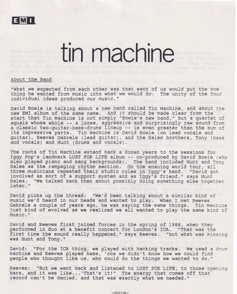 tin machine tin machine press kit 1989 David bowie