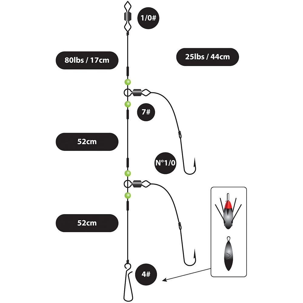 Greys Shore Flapper Rig (2UP) 2 Hook Size 1/0