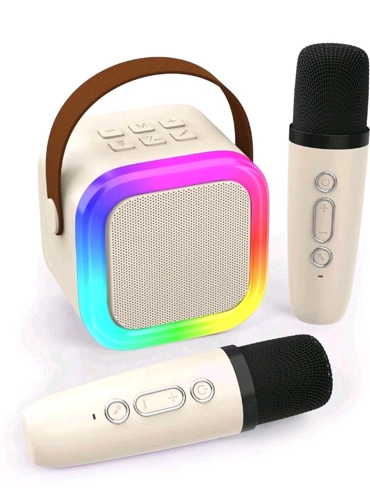 Wireless Mini Karaoke Machine 2 Microphones Bluetooth Speaker Lights