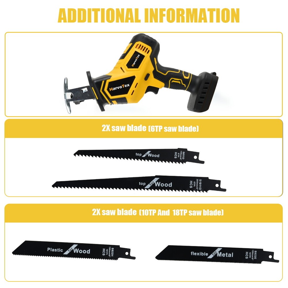 Brushless Cordless Reciprocating Saw for Dewalt 20V Max Variable Speed Tool Only