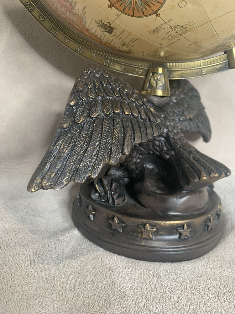 Replogle 12" Globe Eagle Tabletop Brass Tone Resin Eagle Base Globe Vintage