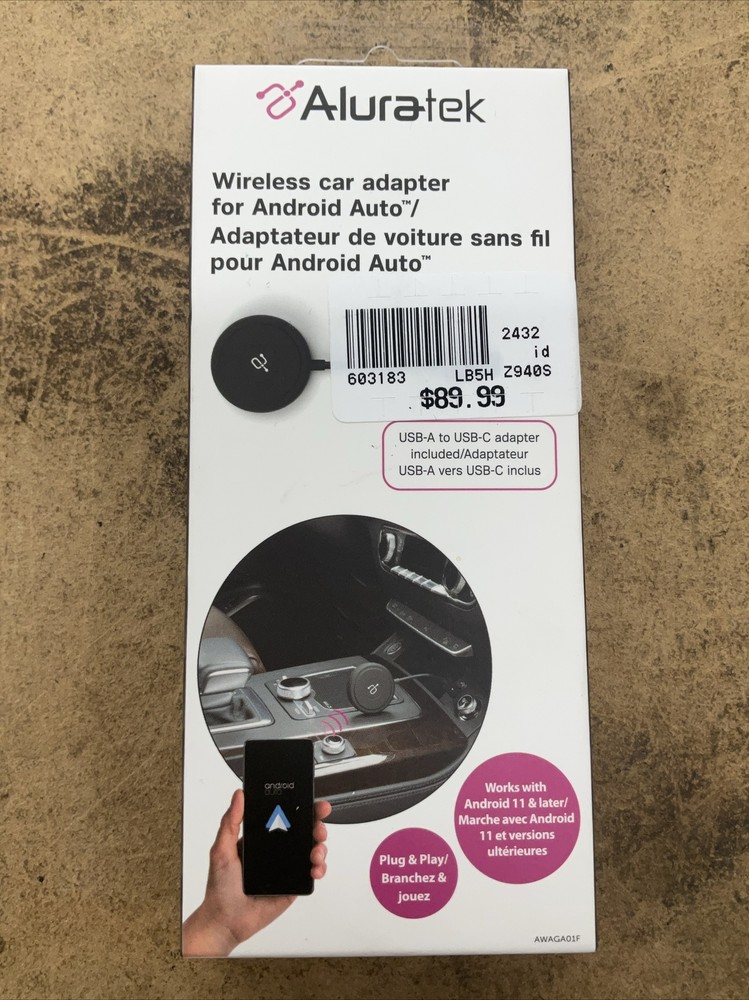 Aluratek - Wireless car adapter for Android Auto - Black 8594