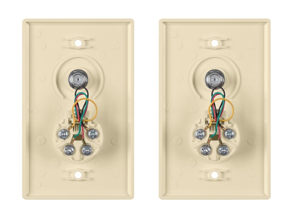 Monoprice Combo Phone/Video Jack Plate, Ivory, 2-pack
