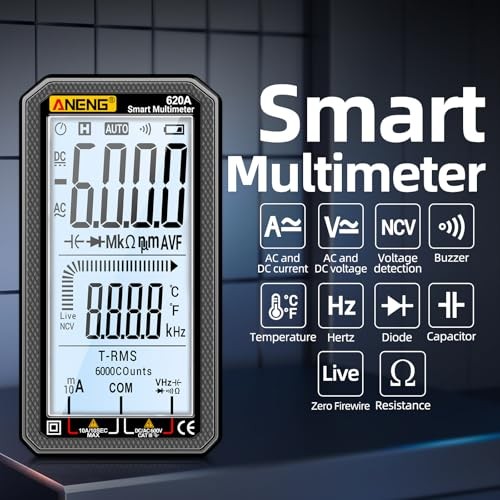 Digital Multimeter 6000 Counts Auto Ranging Voltmeter with LCD,Measures Ac/DC