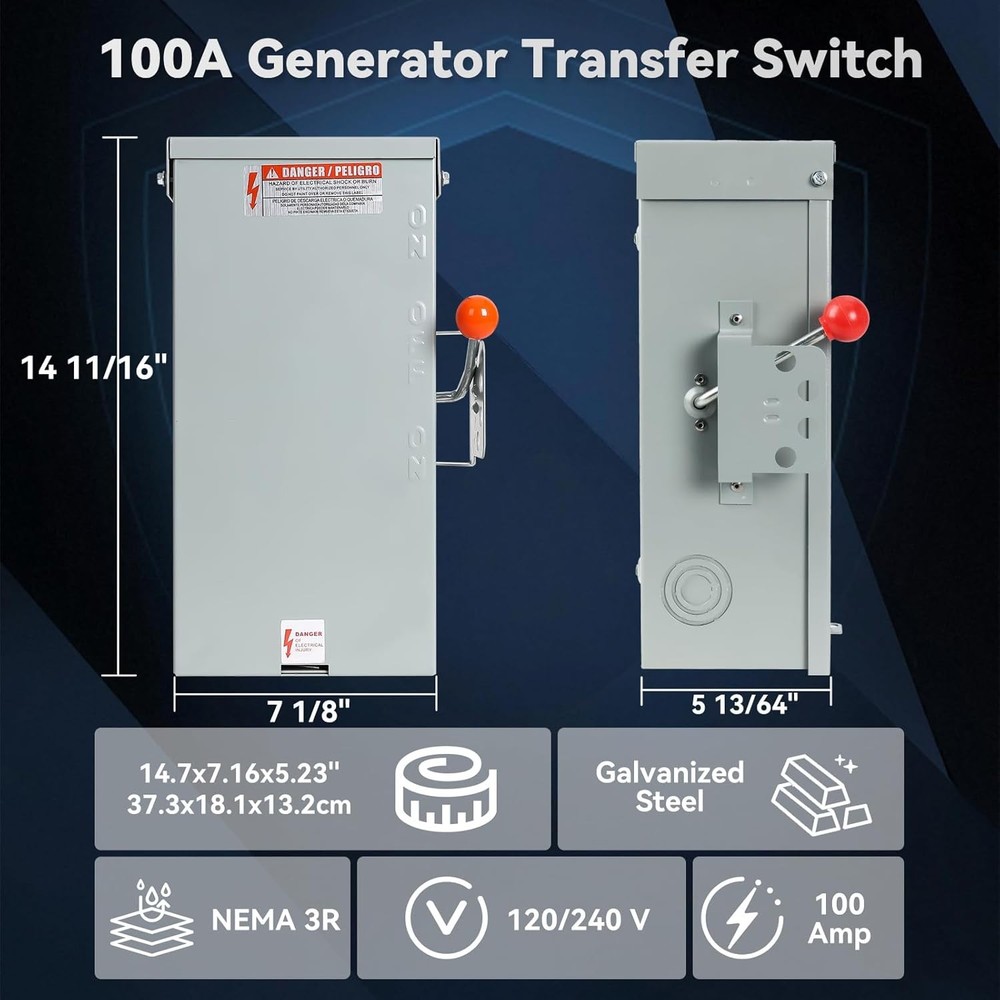 100A Generator Transfer Switch,24000W General-Duty Double-Throw Safety Switch...