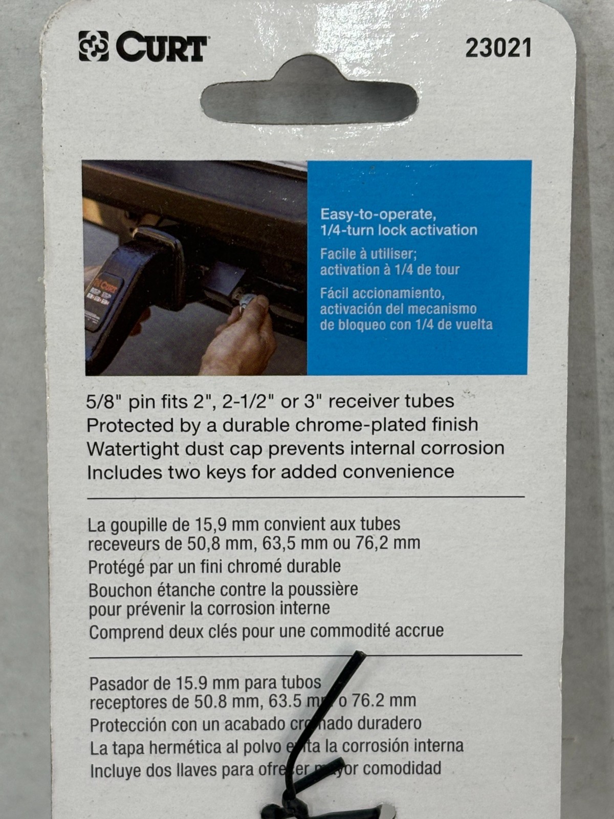 Curt 23021 Trailer Hitch Lock 5/8" Pin Diameter Fits Most 3" Receivers J