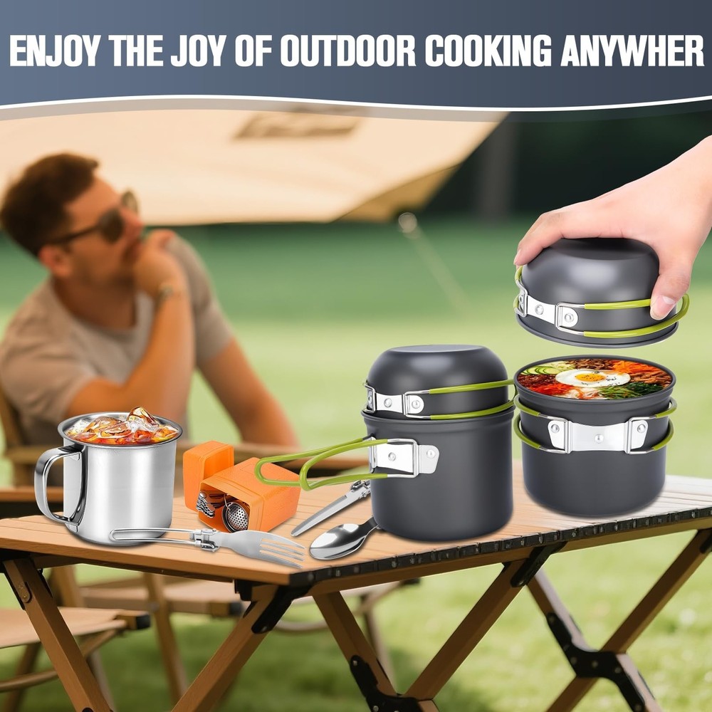 Camping Cookware Set, 16pcs Lightweight Backpacking Mess Kit with Camping Pot...