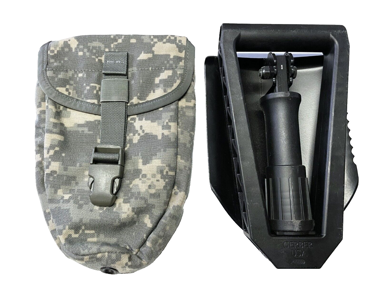 USGI Military GERBER E TOOL ENTRENCHING TOOL SHOVEL w NEW ACU COVER CARRIER