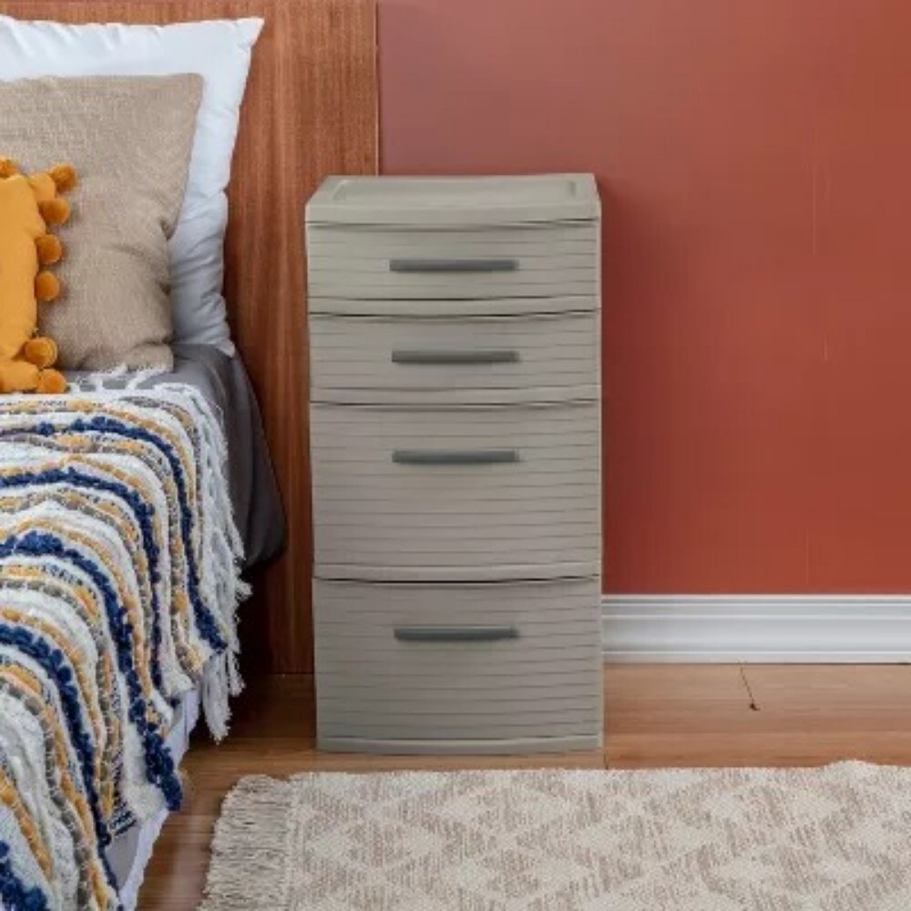 4 Drawer Weave Tower: Plastic Storage Organizer, Universal Storage