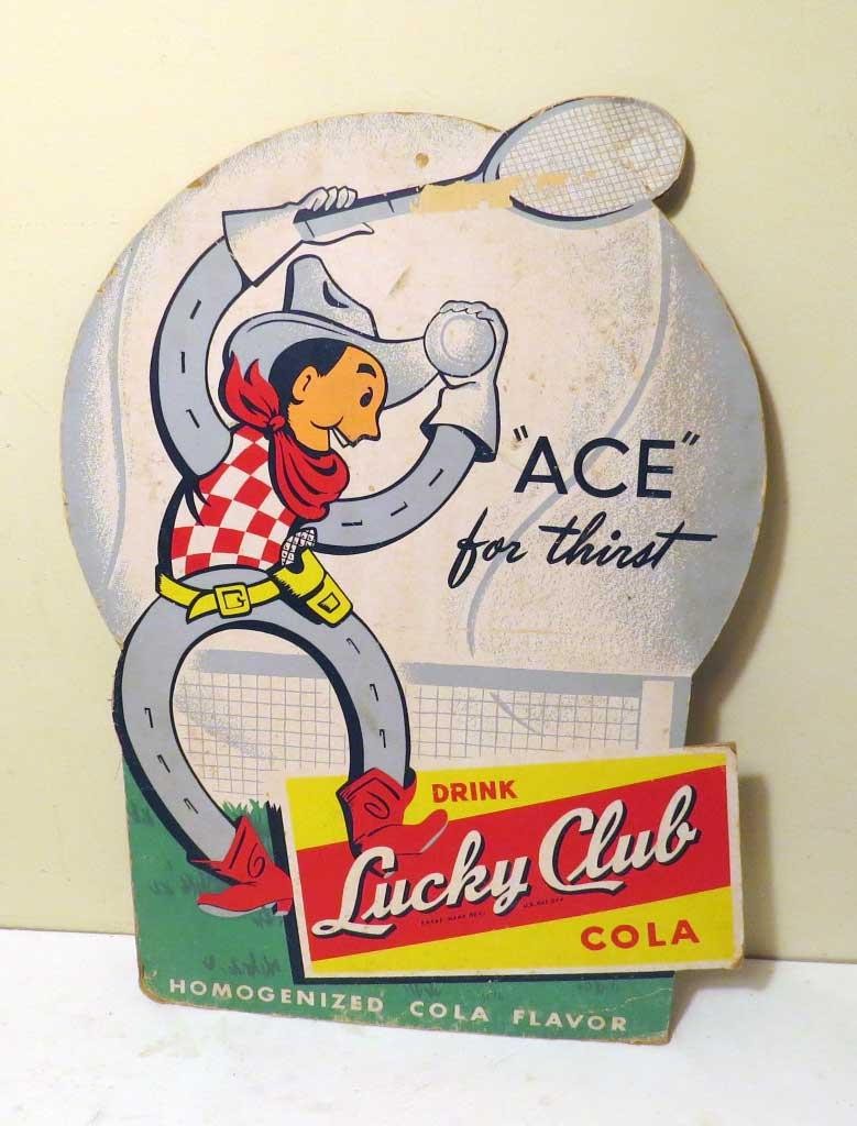 Vintage 1950s Lucky Club Cola “Ace for Thirst” Cardboard Advertising Sign