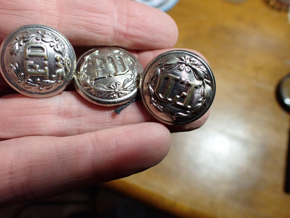 8 Vintage Firefighter Fire Department FD Buttons 1940s