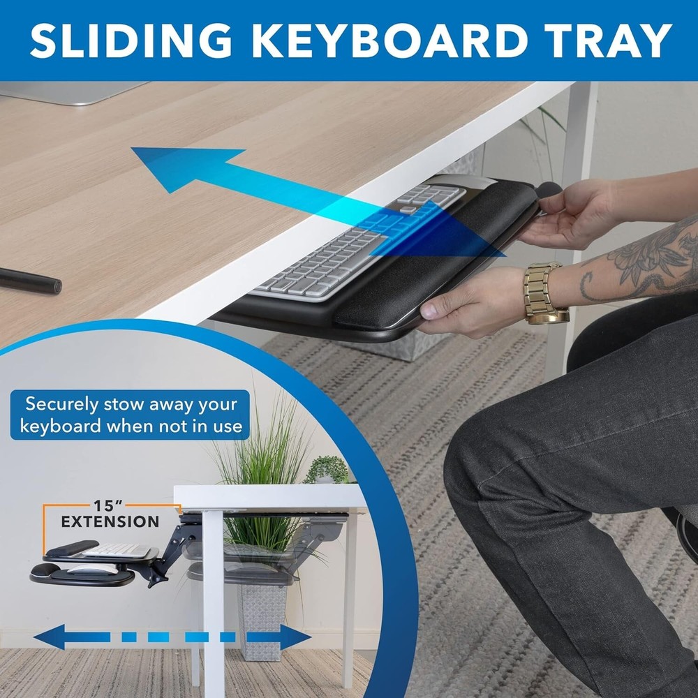 Mount-It! Under Desk Keyboard Tray, Adjustable Keyboard and Mouse Drawer 