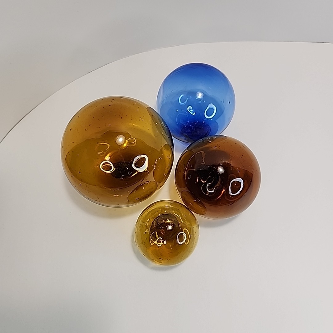 Vintage Japanese Fish Net Floats Hand Blown Glass Lot of 4