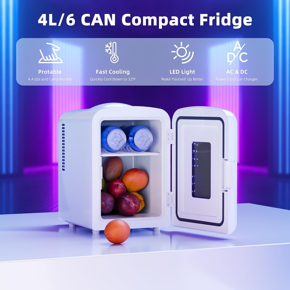 Mini Compact Refrigerator with Gaming Light, 4L Capacity/6 Cans Portable Mini...
