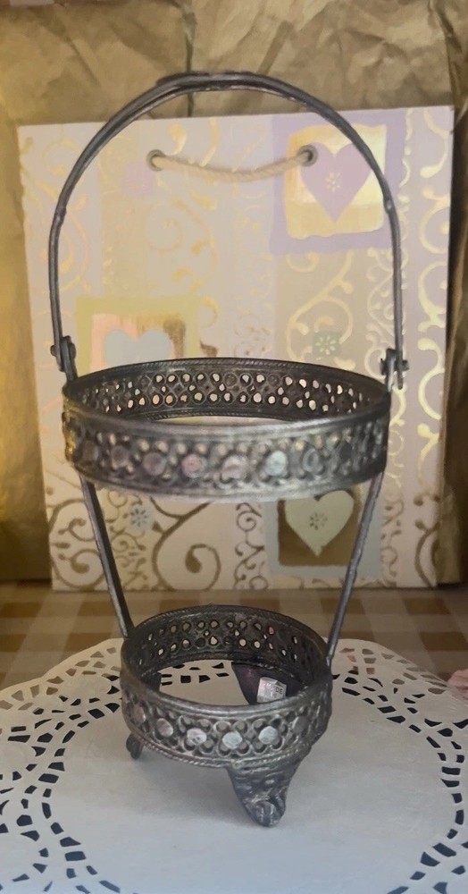 Vintage Alda's Forever India Silver-Plated Two-Tier Footed Serving Caddy Trinket