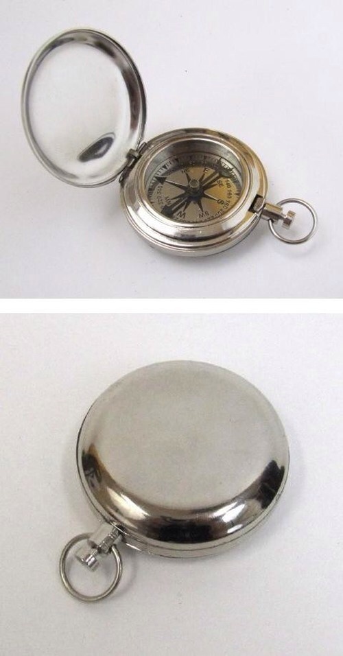 BRASS COMPASS 1.75" CHROME FINISH~ CAMPING ~ POCKET COMPASS ~ NAVIGATION ~ SCOUT
