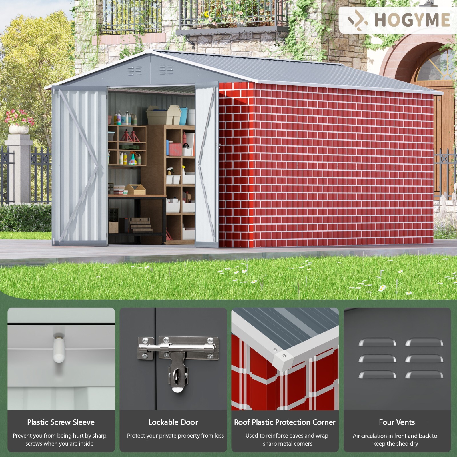 JAXSUNNY 8 x 12Ft Outdoor Storage Shed Steel Tool Shed with Lockable Doors Vents