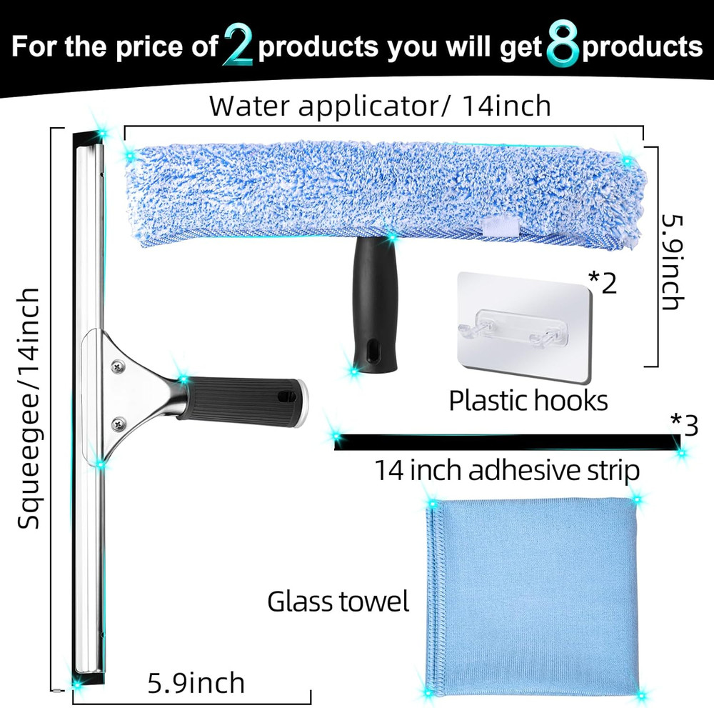 2Pack 14-Inch Multifunctional Rust Proof Window Cleaning Kit. Squeegee for Showe
