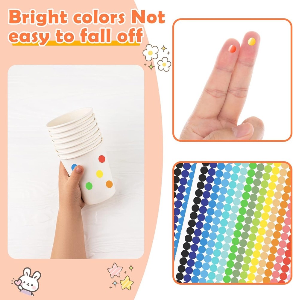 6720 PCS Small Dot Stickers Round Color Coding Labels 6.35mm, Multi