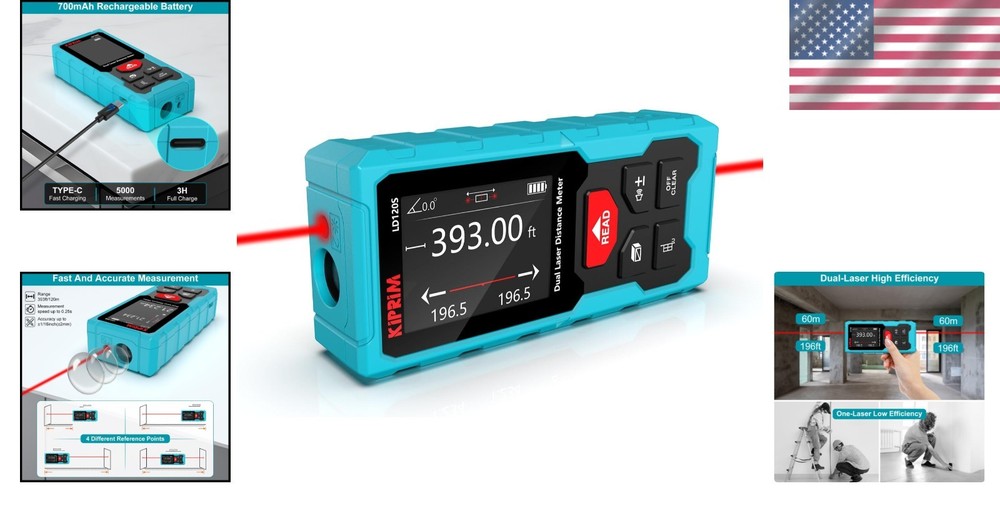 Rechargeable 393ft Laser Distance Measuring Tool with Electronic Level Function