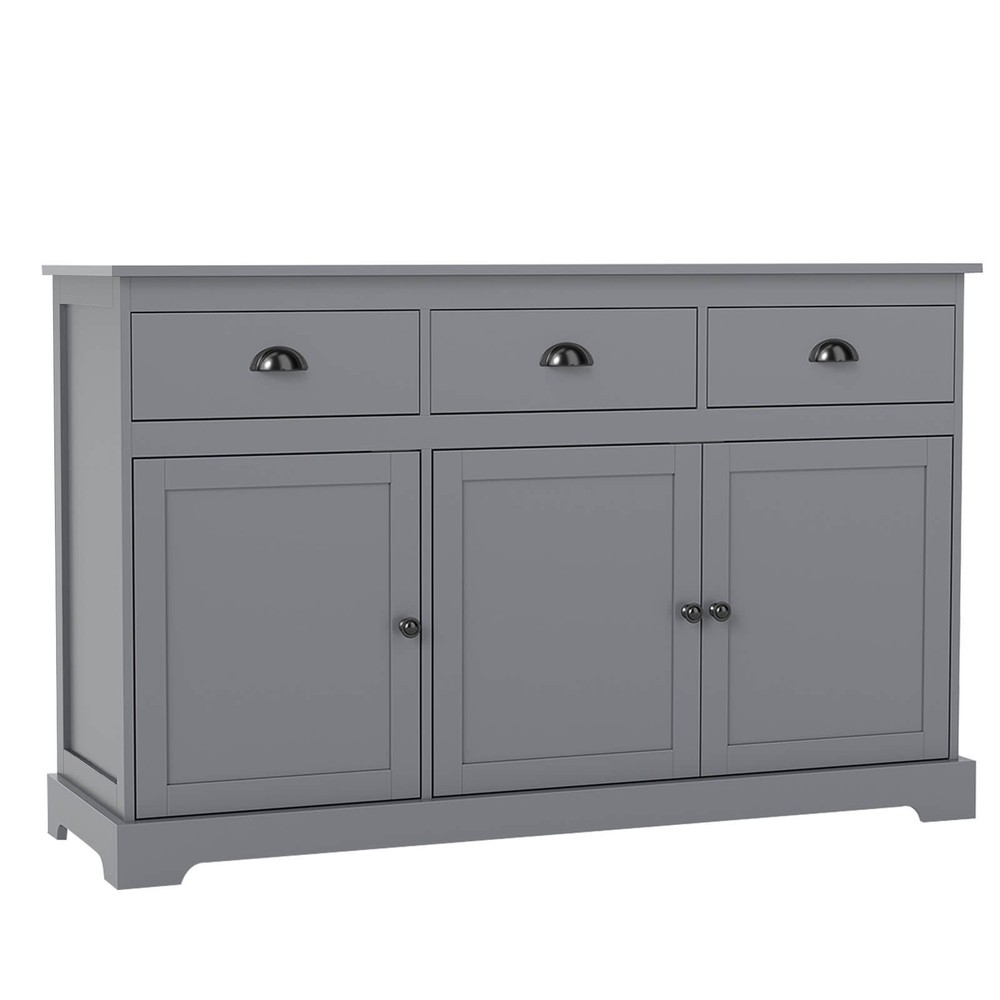 3 Drawers Sideboard Buffet Cabinet Console Table Kitchen Storage Cupboard Gray