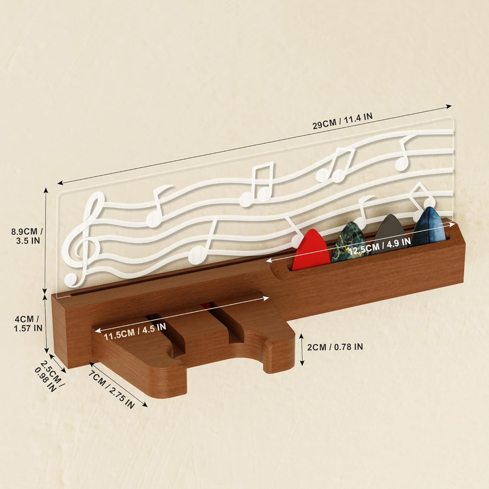 Guitar Wall Mount Stand with LED Lights - Solid Wood & Acrylic USB-Powered
