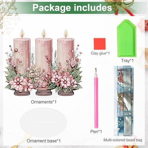 5D DIY Diamond Painting Tabletop Ornament Kits Christmas Diamond Pink Candle
