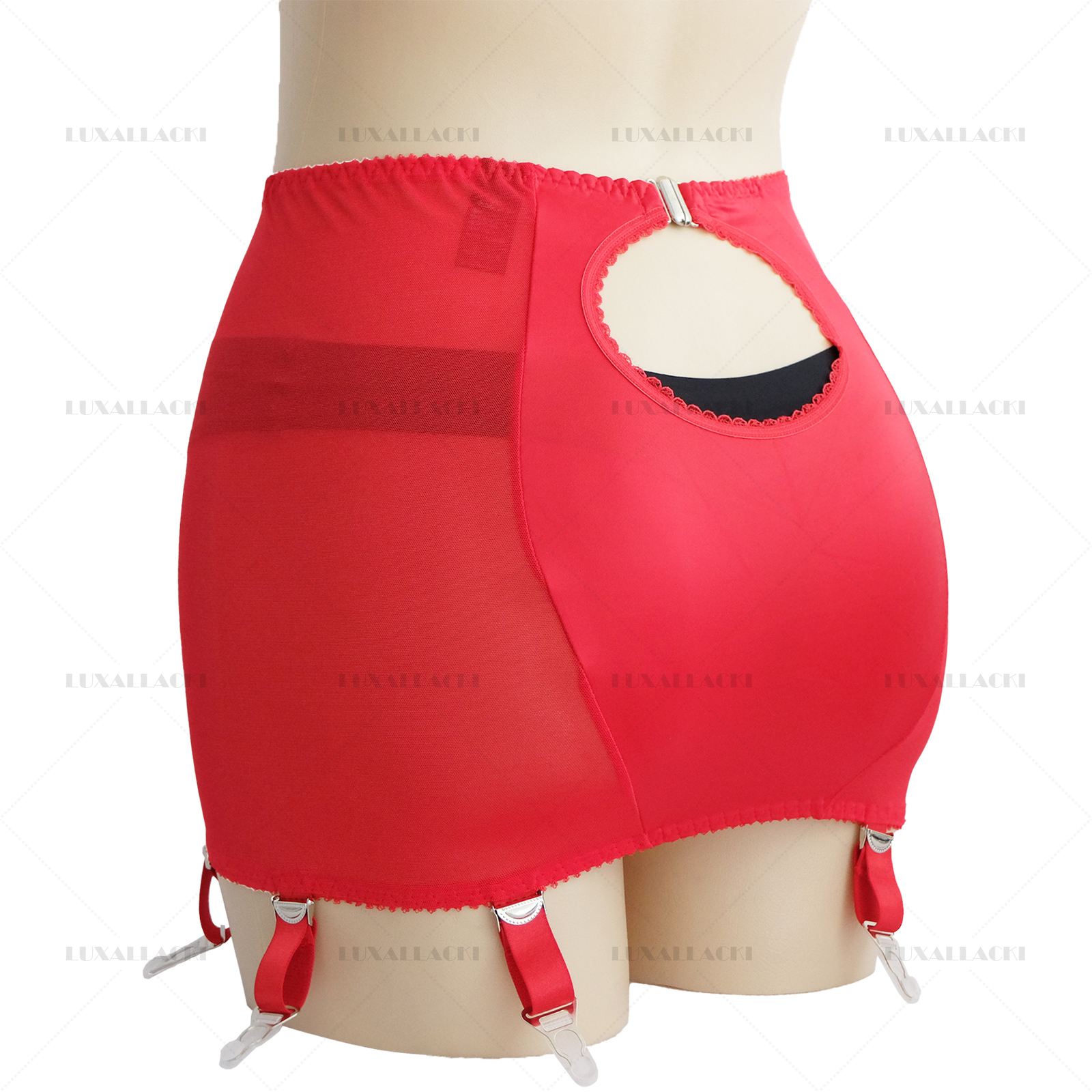 Luxallacki Back Hollow Sheer Garter Belt 6 Straps Suspender Metal Clips Girdle