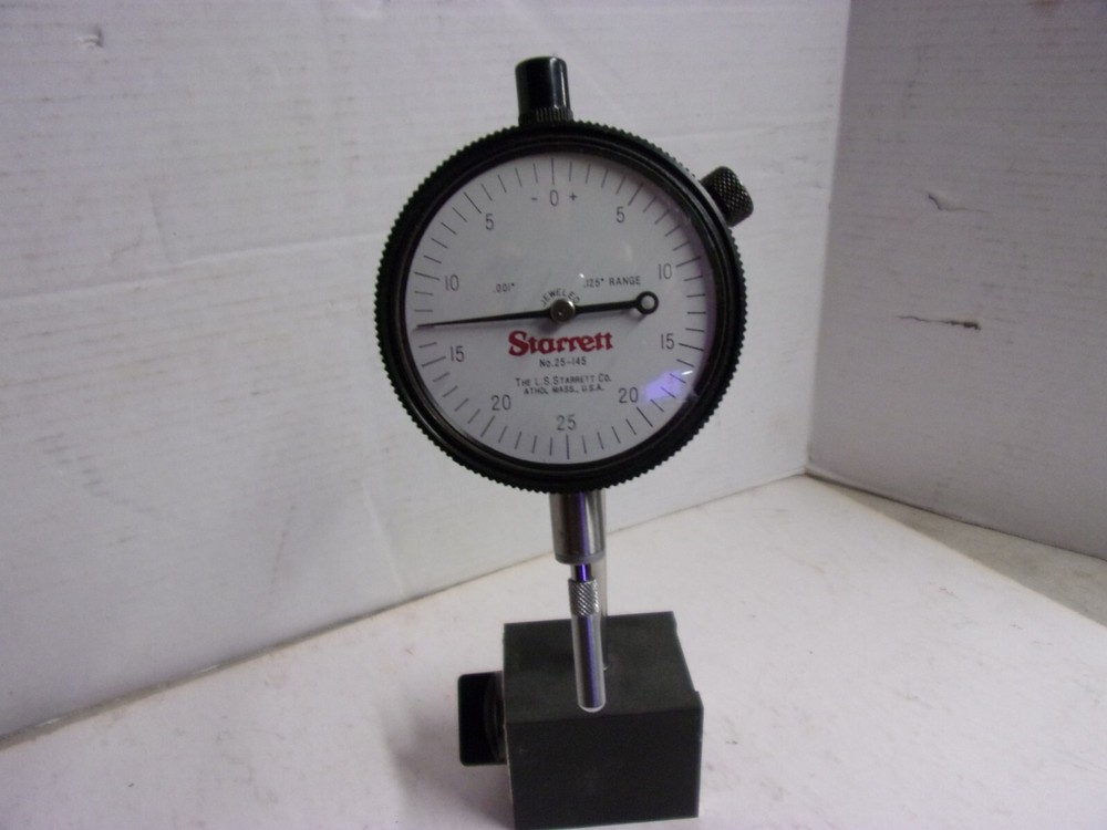 STARRETT #659 Magnetic Base & Post Assembly w/#25-145 Dial Indicator Used