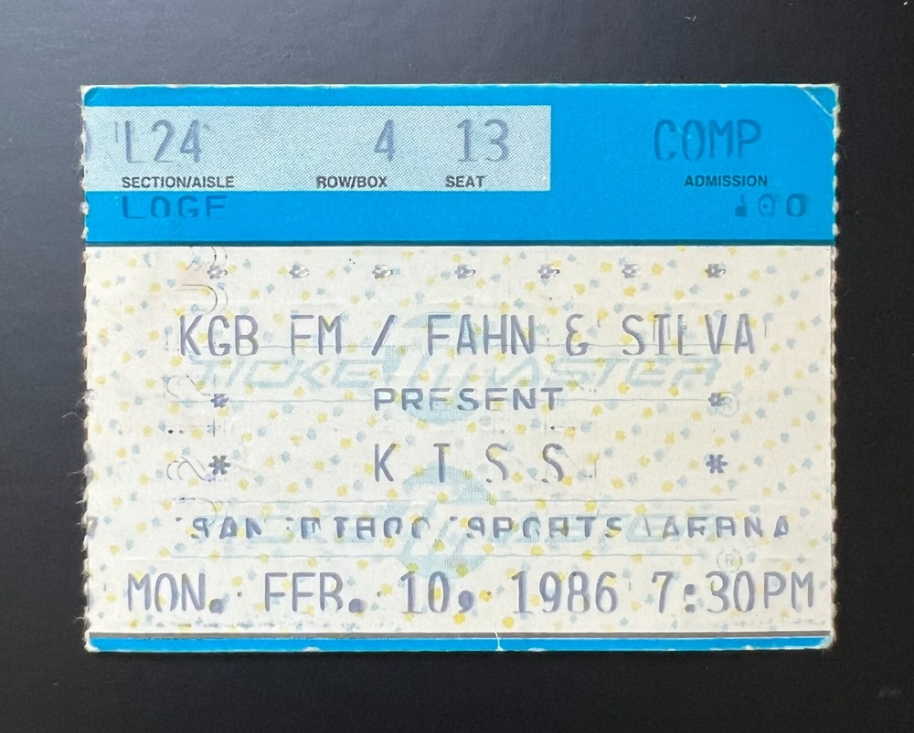 1986 W.A.S.P. & Kiss Concert Ticket Stub 2/10/86 Asylum Tour - San Diego Ca.