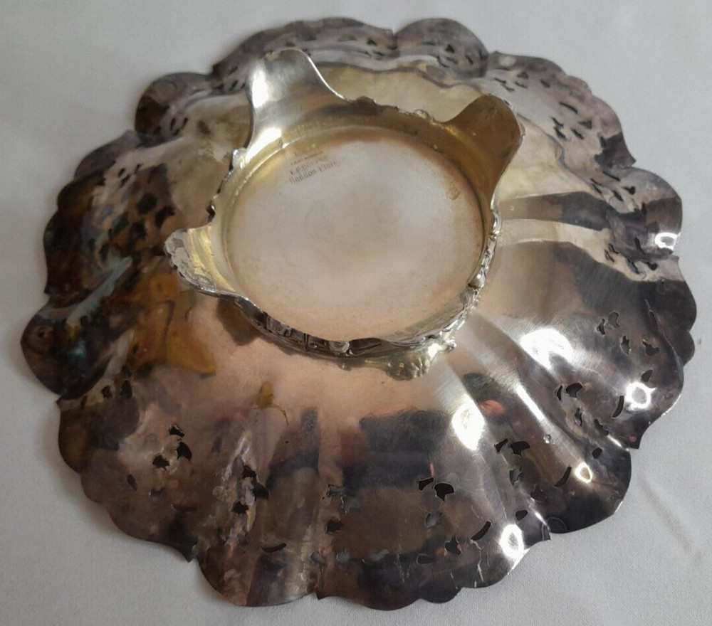 Vintage Haddon Pedestal Silverplate EP Electro Plate Copper Trinket Candy Dish