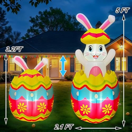 Pop Up and Down 5 FT Easter Inflatables Bunny Outdoor Decorations, Easter