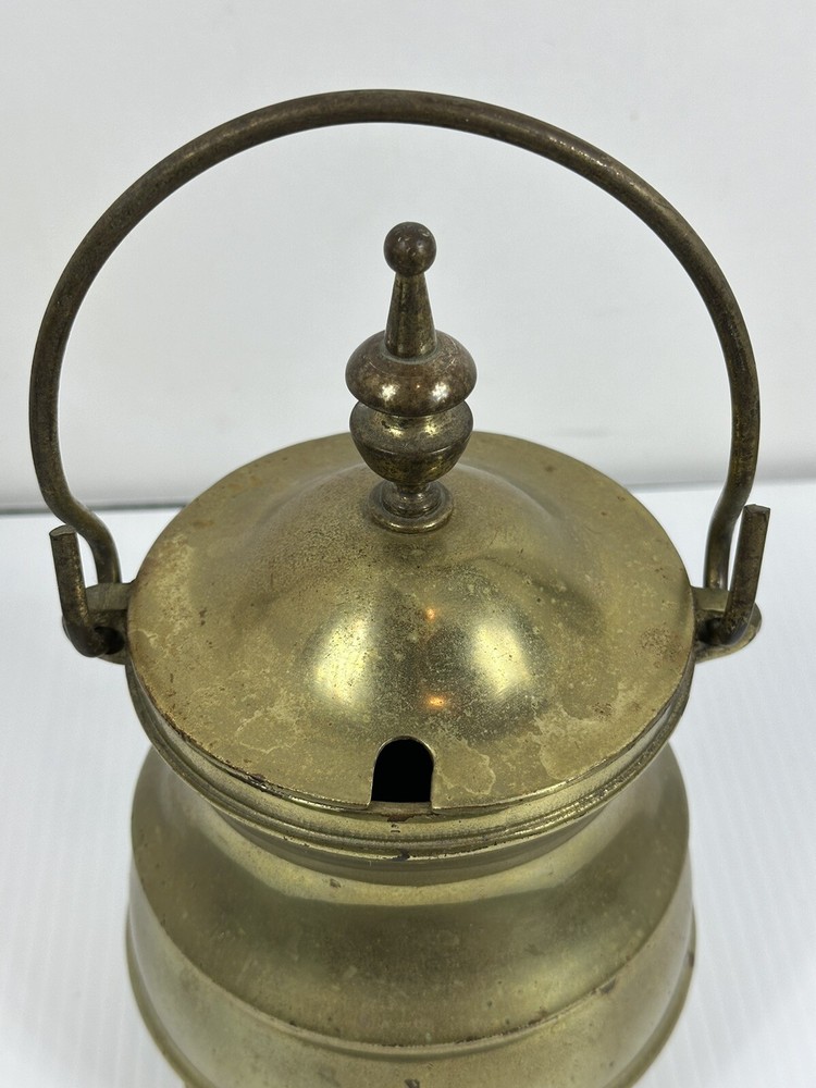 Vintage Solid Brass 3 Footed Fireplace Smudge Pot With Lid