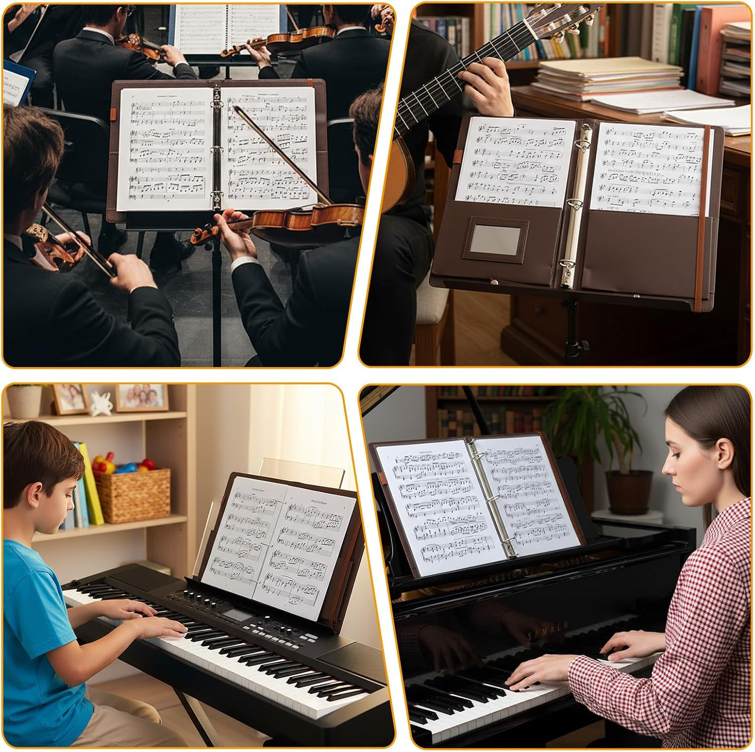 Sheet Music Folder 3 Ring Brown 13" X 9.8" Large PU Leather Choir Folder Hand